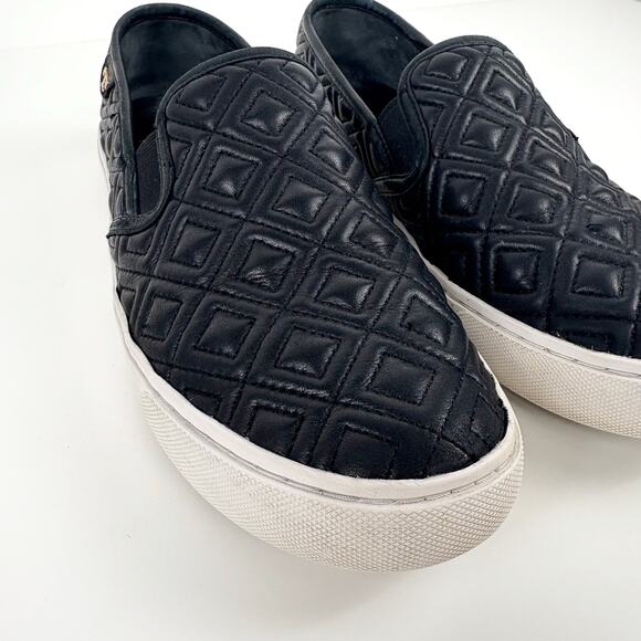 Tory Burch Jesse Quilted Leather Slip On Sneaker Black Size 10 Loafer Flats Logo - Picture 5 of 16